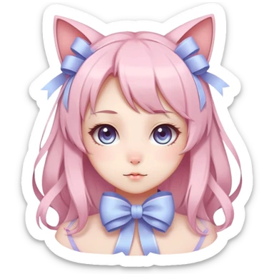 Gorgeous Kawaii Cute Beautiful Elegant Pretty Pastel Anime Catlady with ribbons sticker