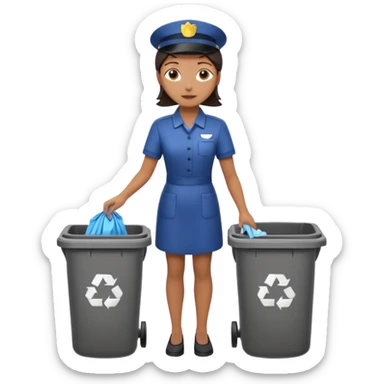 full body housekeeper putting trash in the trash can sticker