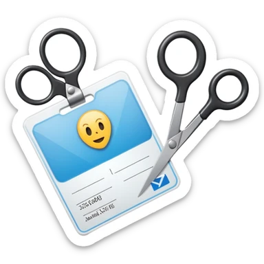 Scissors cutting an ID card in 2 halfs.hyper realistic sticker