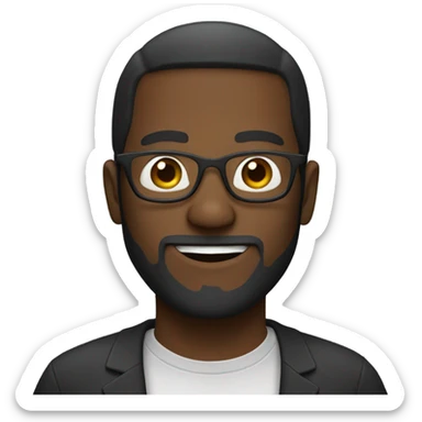 Draw a black man with a light beard, wearing glasses and smiling. sticker