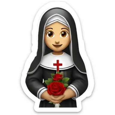 Sainte Therese de Lisieux avec petit sourire complice portant un bouquet de Roses rouges et un crucifix avec Jésus vrai visage de Sainte Thérèse de Lisieux française vue de 3/4 sticker