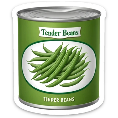 metal can with simple label open top showing tender green beans inside cut into even lengths moist slightly glossy packed in light brine muted green color soft texture cooked preserved vegetables no fork bowl branding just opened can soft lighting subtle shadows emoji scale sticker