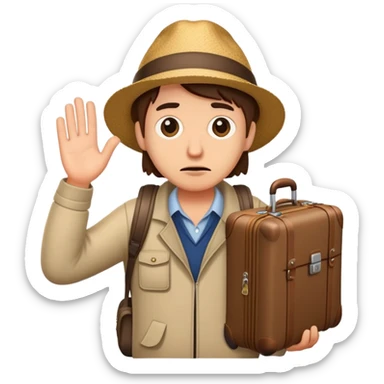 Lost luggage with traveler looking confused sticker