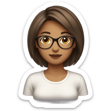 Girl with glasses straight brown mid-short hair sticker