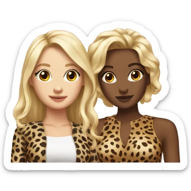 Blonde and brunette besties in cheetah clothes sticker