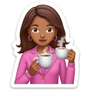 Mulher morena tomando café  com roupa rosa esfriando o café  sticker