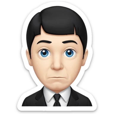 Moe Howard from the Three Stooges with blue eyes, black hair, black suit sticker