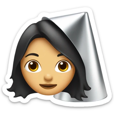 Girl with shoulder-length black hair wearing an aluminum foil cone hat sticker