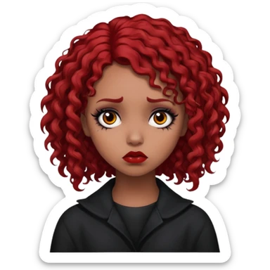 goth girl red hair cacheado médio pele parda, expressão triste  sticker