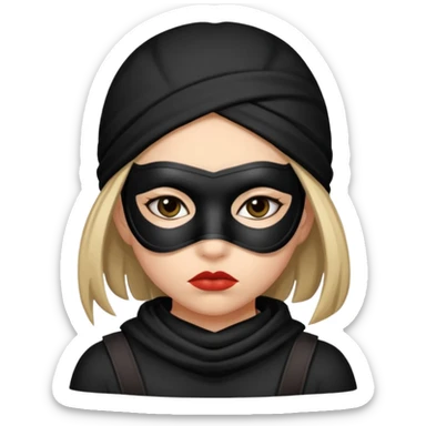 Girl robber wearing mask with pouty eyes sticker