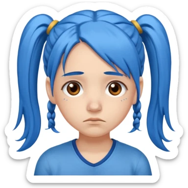long blue hair girl in pig tails with brown eyes upset sticker