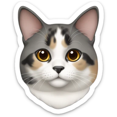 senior fat diluted calico cat, white chin, black nose, grey ears, grey and white sticker