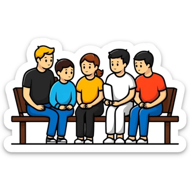 group of five white people sitting in training session sticker