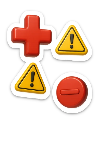 emoji stile iphone dei simboli "+" e "-" rossi in 3d che fluttuano in aria insieme a segnali di pericolo, FALLO MOLTO REALISTICO IN 3D sticker