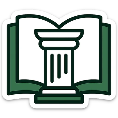 Change the mark to a forest green and cream color scheme, retaining a sophisticated legal consulting mark with open book and column. sticker