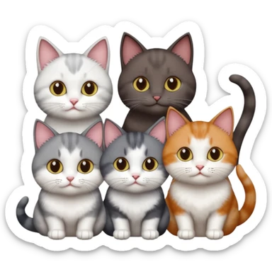 4 different coloured short haired cats including; a dark brown and white cat, and a dark grey and white  sticker