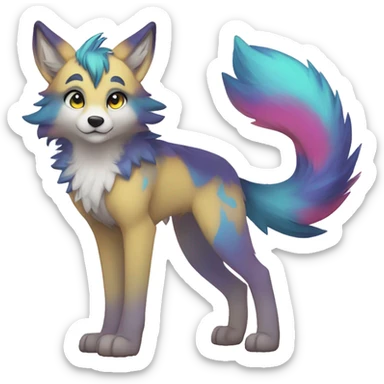 Anthro Colorful Shiny Fionbri-Falvie-sparkle-wolf-sona with colorful markings full body sticker