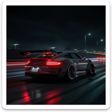 Shot and Directed by Quentin Tarantino, Cinematic still of a porsche 911, gt3 rs, night photo, red lights and blue bright night  sticker