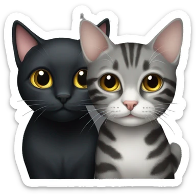 all black cat and a grey tabby cat sticker