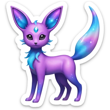 Shiny Iridescent Nebulae Espeon-Umbreon-Sylveon-Dragonair-Fakémon-hybrid-creature (full body)  with a galaxy-dust-flowing-gradient-tail sticker