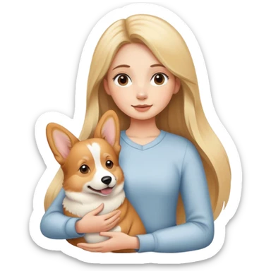 girl with long striaght blond hair hold a corgi sticker