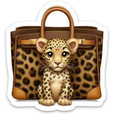 Leopard cub sitting in a Birkin bag sticker