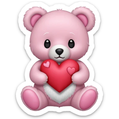 pink pastel teddy bear hold red heart sticker