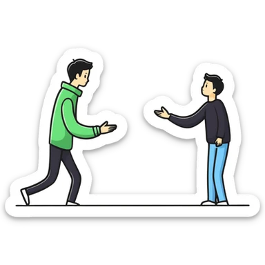 couple with contrasting attachment styles, one person leaning away (avoidant) and one person reaching toward them (approachable) sticker