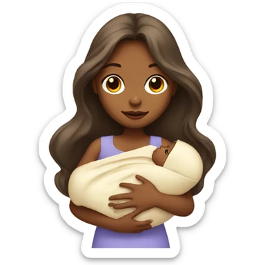 Tan girl with long hair holding newborn baby in arms  sticker