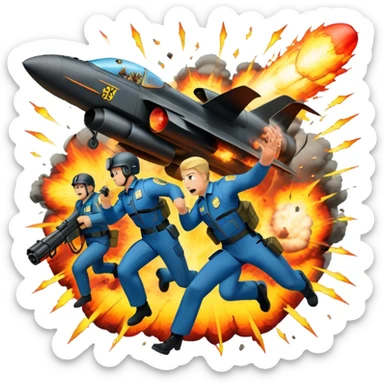 Icon for Action Movies: A photorealistic, vibrant collage in the style of a movie poster, featuring intense action scenes—explosions, high-speed chases, and dramatic close-ups of characters in combat. The design should capture the adrenaline-pumping energy of action films. Transparent background. sticker