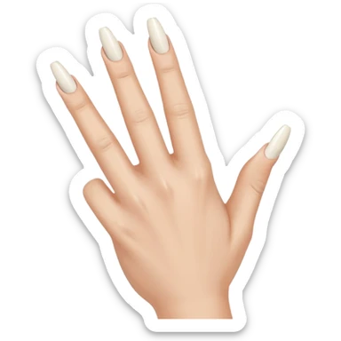 Regular hand, back of hand, raised middle finger, woman’s hand, caucasian, long coffin, shaped nails, French manicure sticker