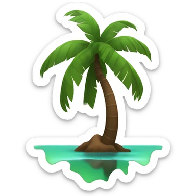 coconut tree with trunk in tones of brown and leaves in tones of green, no background, no sea, no sun, no sky sticker