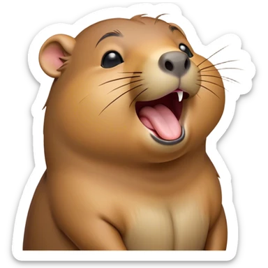 Cinematic Cute Yawning Capybara Portrait Emoji, Head tilted slightly with a dramatic, wide-open yawn, showcasing a plush, rounded body with a broad capybara head featuring a short snout and subtle, small ears, with drowsy, half-closed eyes and a relaxed expression, Simplified yet irresistibly adorable features, highly detailed, glowing with a soft, cozy natural glow, high shine, relaxed yet expressive, stylized with a dash of whimsical charm, soft glowing outline, capturing the essence of a drowsy yet affectionate capybara guardian that seems ready to stretch out for a nap! sticker