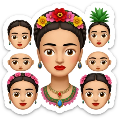 defferent emojis and emoticons of Frida Kahlo in style of her artworks  sticker