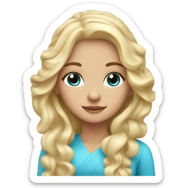 blonde girl with long wavy hair and blue eyes spa with headtowel on sticker