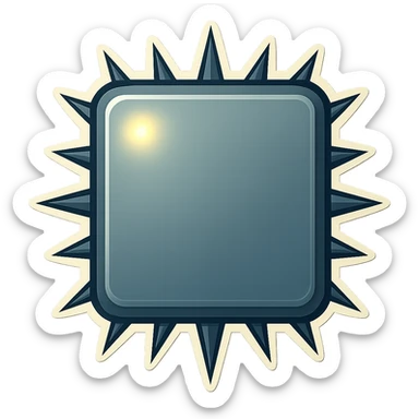 Make all the spikes on the side edges of the metal slab sharp instead of fat, keep the head-on view and retro sticker style. sticker