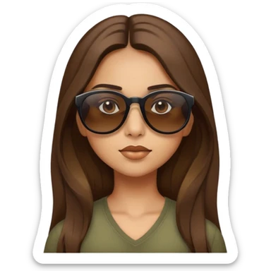 Girl with long brown hair wearing sunglasses and is having a little bit of attitude with the sunglasses a little bit lower on her nose, looking up at you questioning ￼￼ sticker