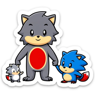 Sonic the blue hedgehog, Shadow the black and red hedgehog, and baby Silver the white hedgehog holding hands together in a line sticker