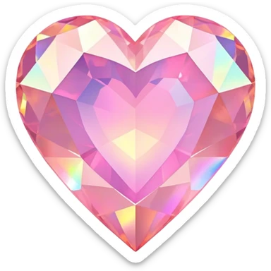 Faceted heart-shaped pink fire opal with holographic flashes and iridescent shine sticker