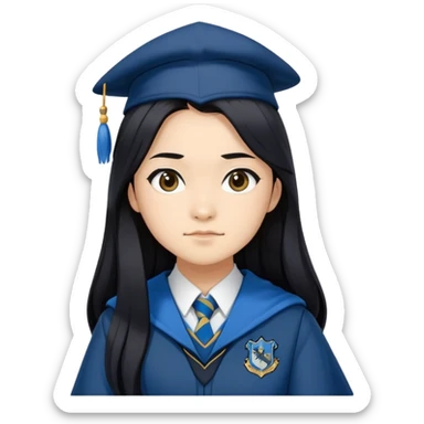 Cho Chang in harry potter, wear hogwarts Ravenclaw uniform, long black hair sticker
