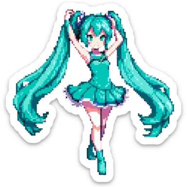 Hatsune Miku dancing pose with teal hair sticker