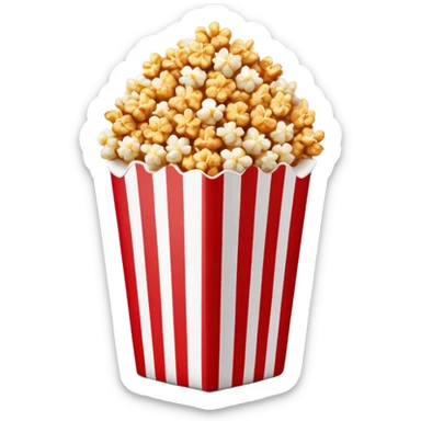 caramel popcorn in a large red and white vertically striped package, thick bold stripes, golden brown caramel popcorn, minimalist design, no text or additional elements on package, only thick red and white stripes pattern, glossy iOS emoji style sticker