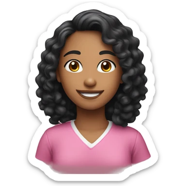 smiling girl with curly black hair with pink shirt sticker