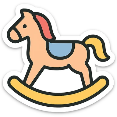 rocking horse, color icon style, modern and flat, soft color palette sticker