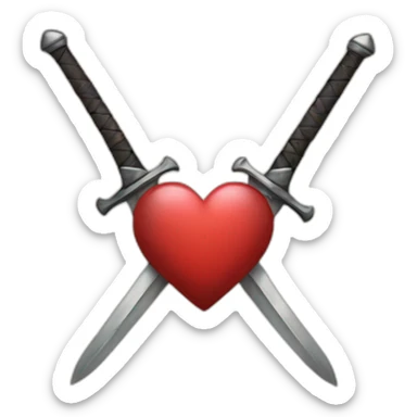 Two cross swords with 2 hearts around  sticker