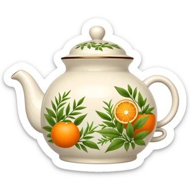 teapot with green herbs and orange tea inside  sticker