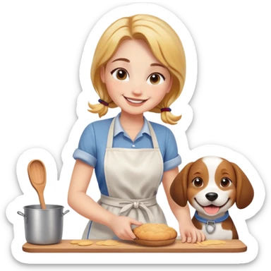 Burnett girl baking with dog  sticker