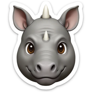cinematic-noble-cute-rhinoceros-portrait-emoji,slate-grey-hide-poised-and-regal,-with-a-massive,-powerful-build-and-a-thick,--deep-set-soulful-piercing-eyes,-simplified-yet-sharp-and-sophisticated-features,-highly-detailed,-large-black-eyes, white horn, front facing sticker