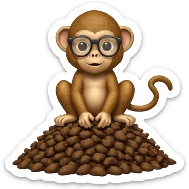 poo riding a monkey with poo shaped glasses sticker