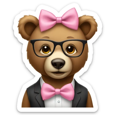 cute female bear with glasses and pink bow tie sticker
